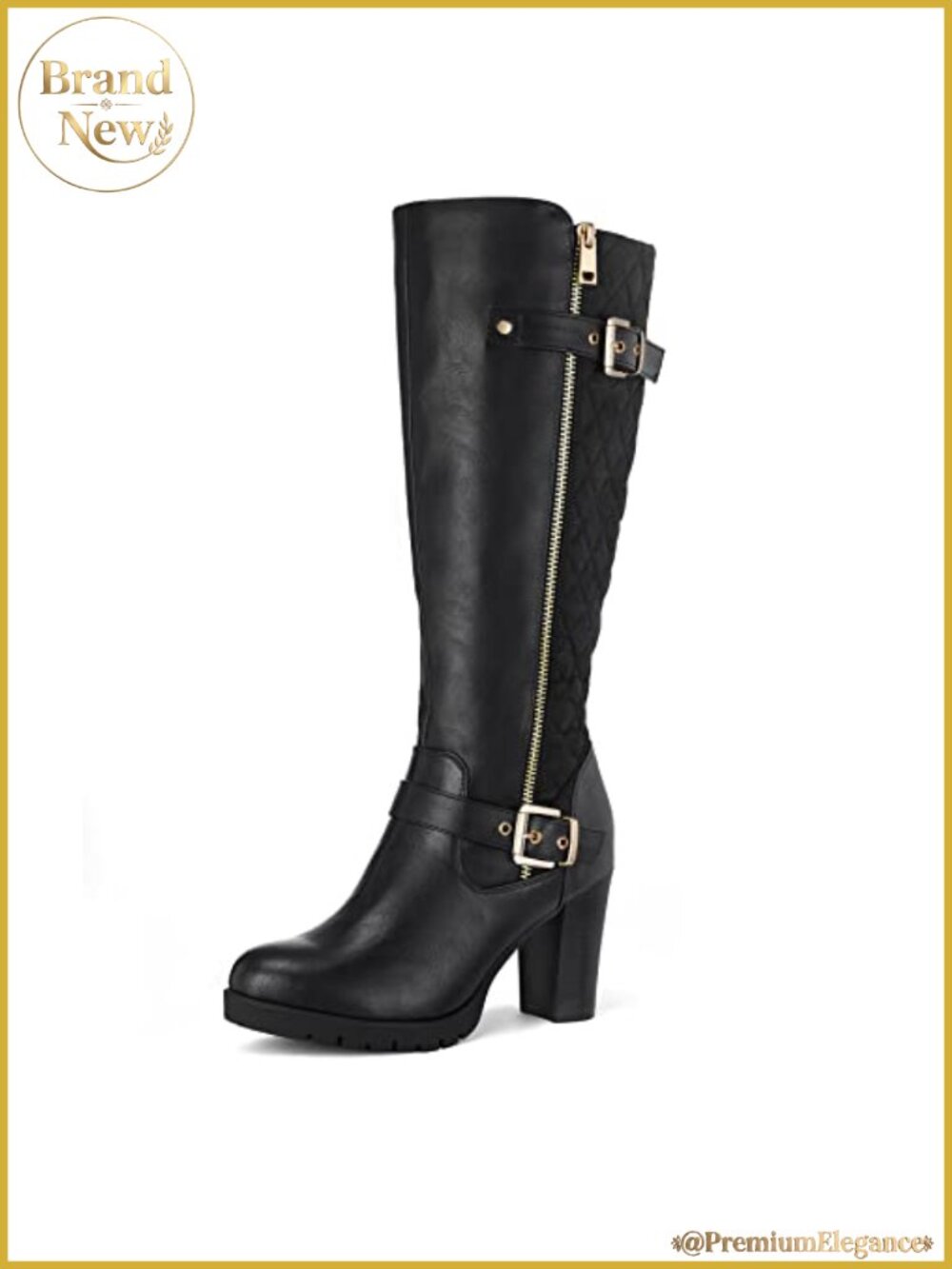 Women's Knee High Boots Chunky Block Heel Side Zipper PU Suede